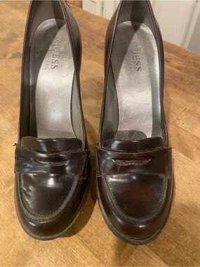 GUESS Women's Burgundy Platform Penny Loafers